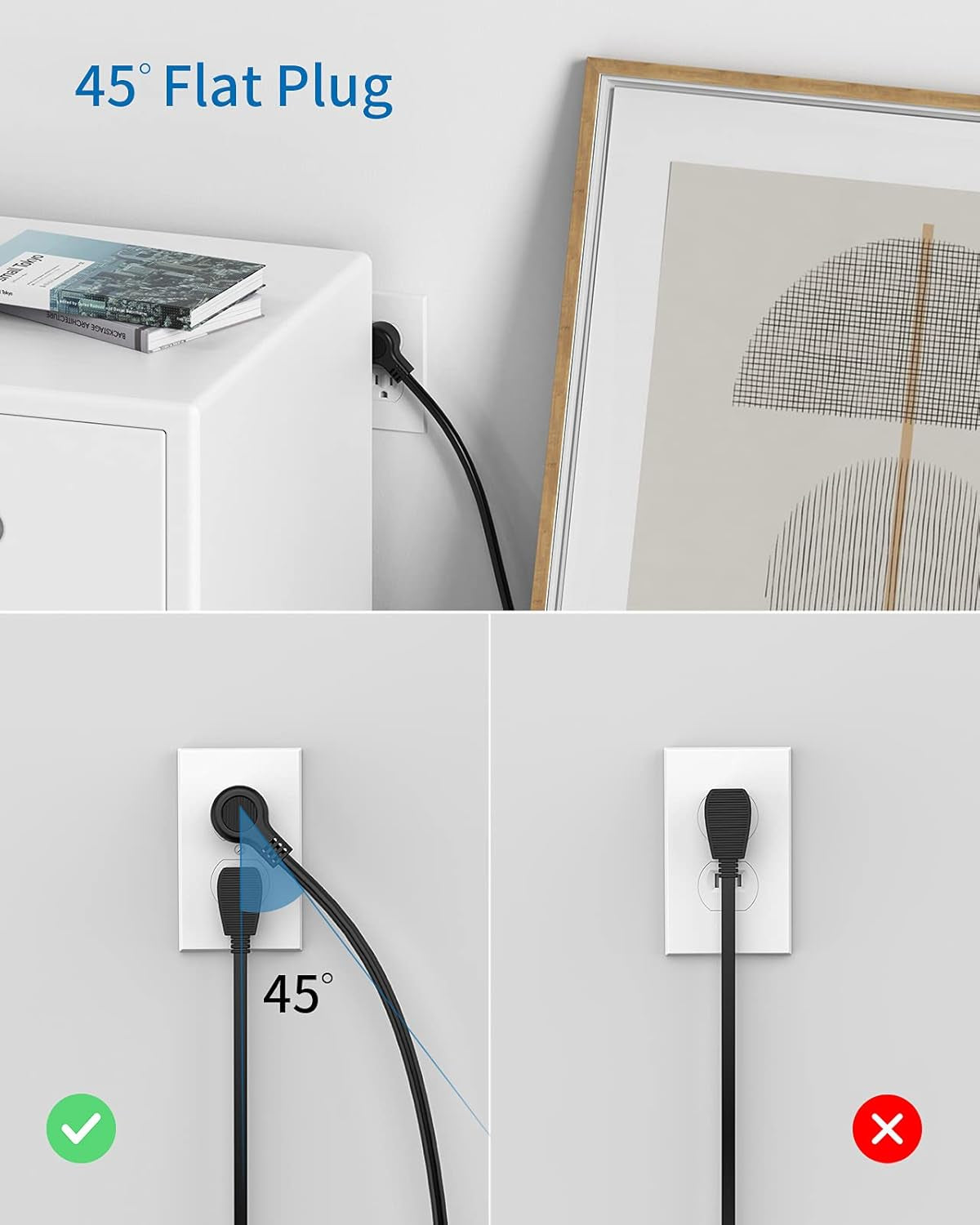 15Ft Extension Cord Power Strip Tower, Flat Plug Surge Protector with 8 Outlet 5 USB Desktop Charging Station, 1625W 13A, Individual Switches, 1080 Joules, Circuit Breaker for Home Office