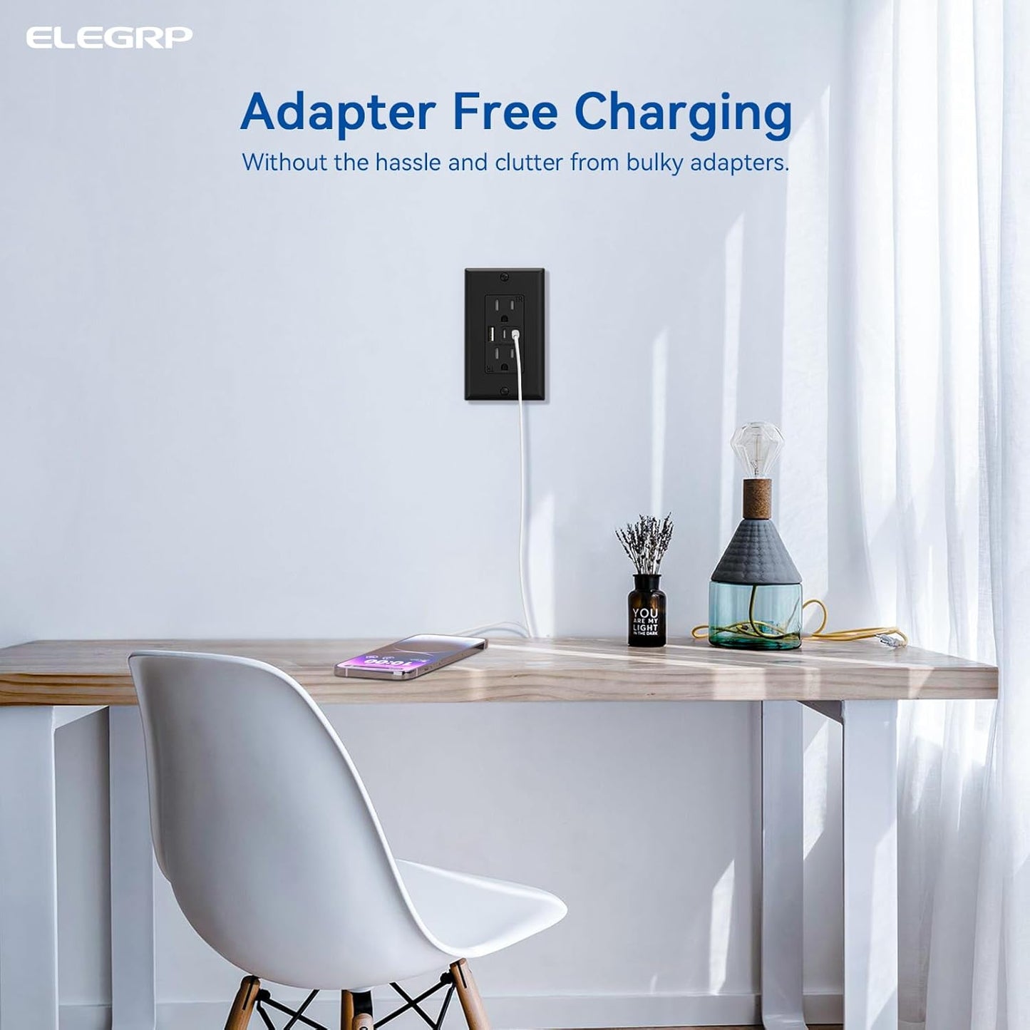 USB Outlets, 15 Amp Wall Outlet with 3 USB Ports, Dual USB C Ports Outlets, TR Tamper-Resistant USB Outlets Receptacles, Wall Plate Included, UL/CUL Listed, 1 Pack, Black
