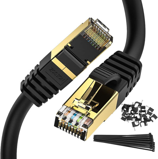 Ethernet Cable 25 Ft Cat 8 Cable Internet Cable 40Gbps 2000Mhz High Speed Gigabit LAN Network Cables with SSTP RJ45 Gold Plated Connector for Switch/Router/Modem/Patch Modem