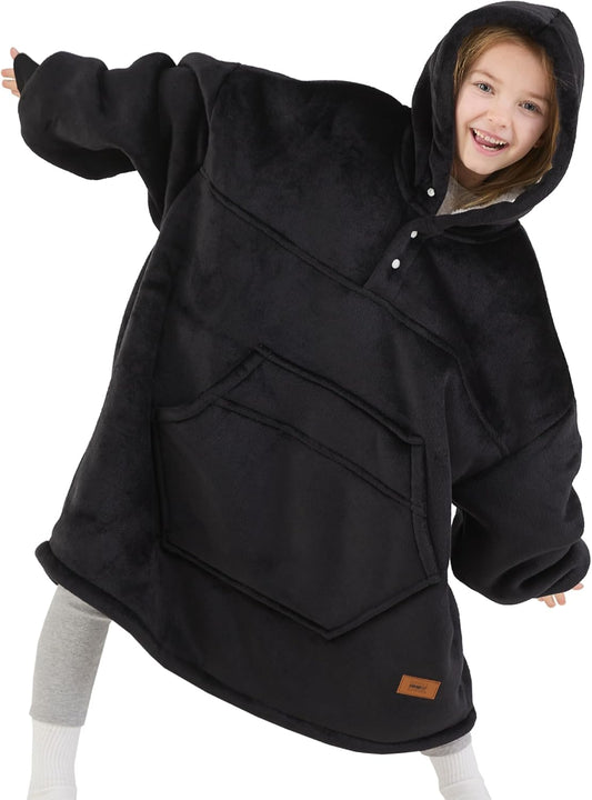 Wearable Blanket Hoodie for Kids Teens, 6-13 YR Girls Boys, Soft & Cozy Sherpa