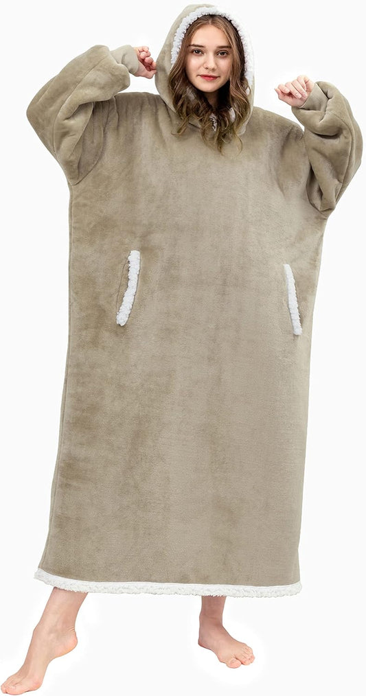 Blanket Hoodie Wearable Blanket, Super Soft Warm Oversized Blanket Sweatshirt Flannel Sherpa Blanket